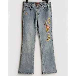 VTG Z Cavaricci Low Rise BootcutJeans Embroidered Flowers Tagged 16 Measure 29"